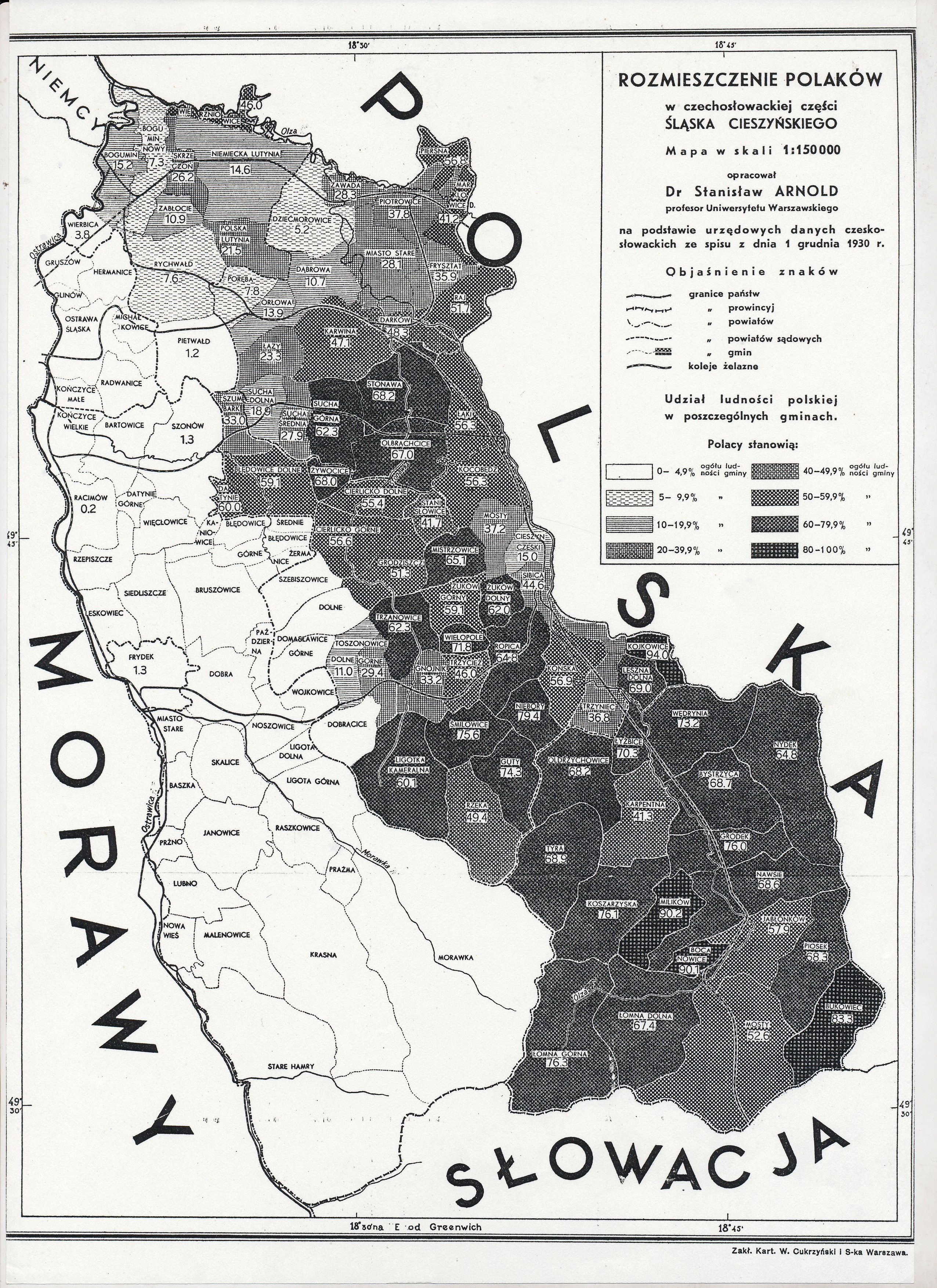 Rozmístění Poláků roku 1930 podle Stanisława Arnolda